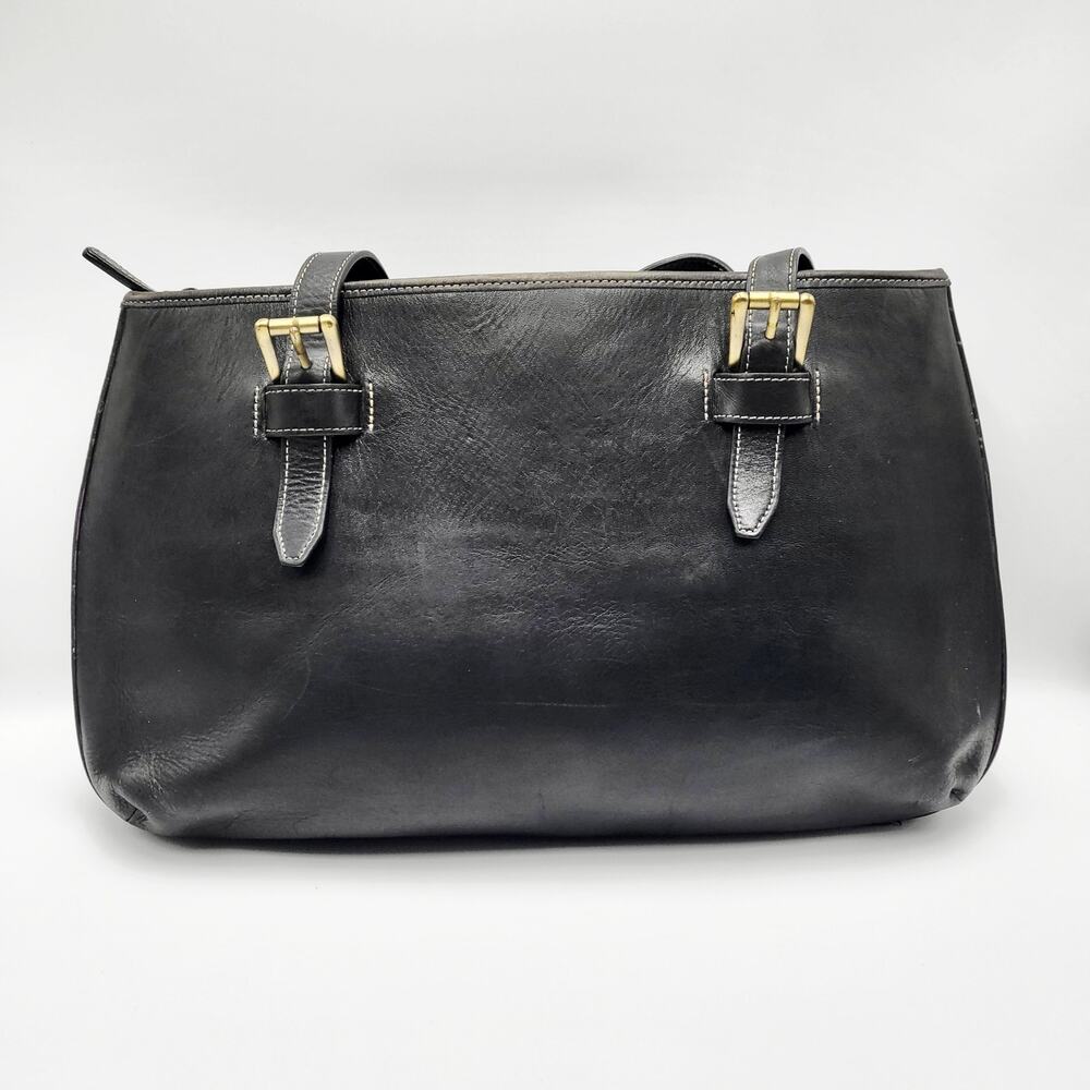 Vintage Y2K Mila Paoli Black Leather Multi-compartment Shoulder Bag Career